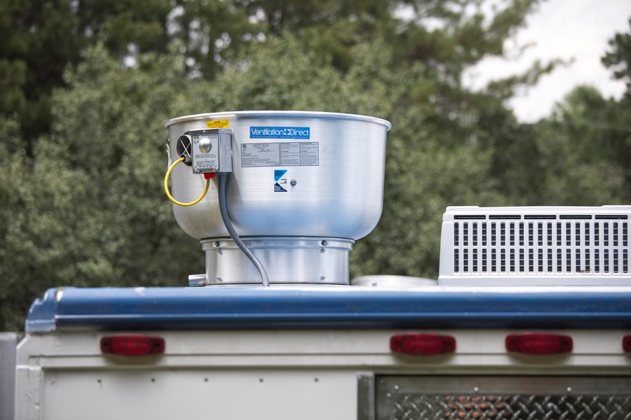 Ventilation Direct Food Truck Exhaust Fan – 900 CFM, 21" Base, Model FTVXD33, Spun Aluminum, Made In USA
